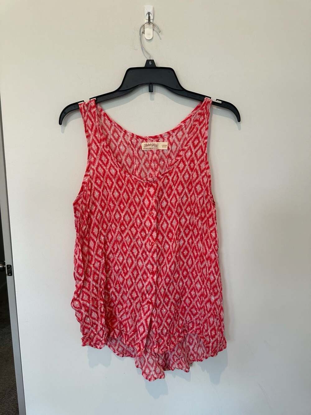Faded Glory Tank Top Size L (12-14) Red White Geometric Rayon Blouse